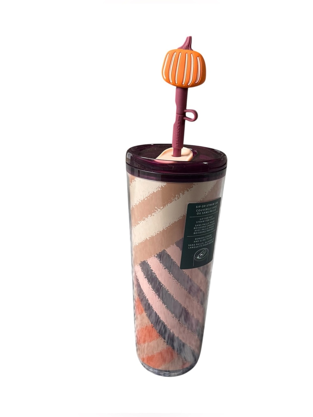Starbucks 2025 Pumpkin Straw Topper 24oz Tumbler Cold Cup PSL Patchwork